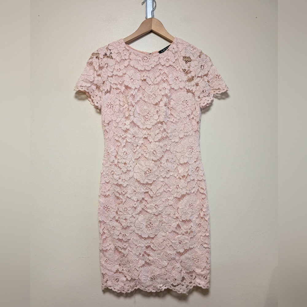 Lauren Ralph Lauren Blush Floral Lace Sheath Dress | Size 6 - Picture 2 of 7